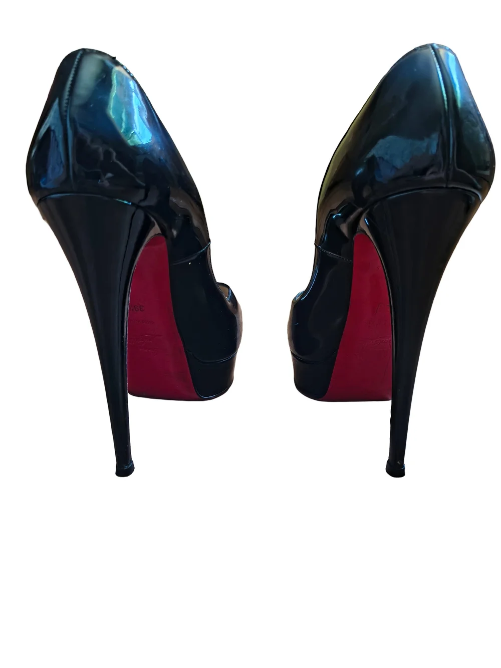 Christian Louboutin Lady Z Black Patent Platform Peep-Toe Pumps with Red Sole